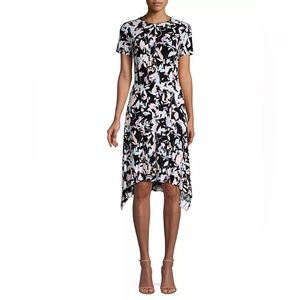 Donna Karan New York Abstract Pastel Trapeze Dress XS Sharkbite Hem Spring